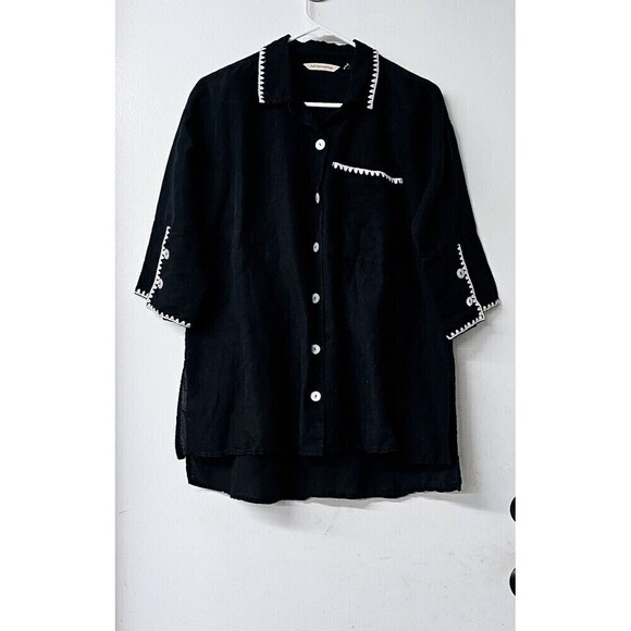 SOFT SURROUNDINGS Black White Embroidered Relaxed Button-Up Women Shirt (S) - Picture 1 of 4